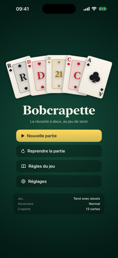 L'écran d'accueil de Bobcrapette