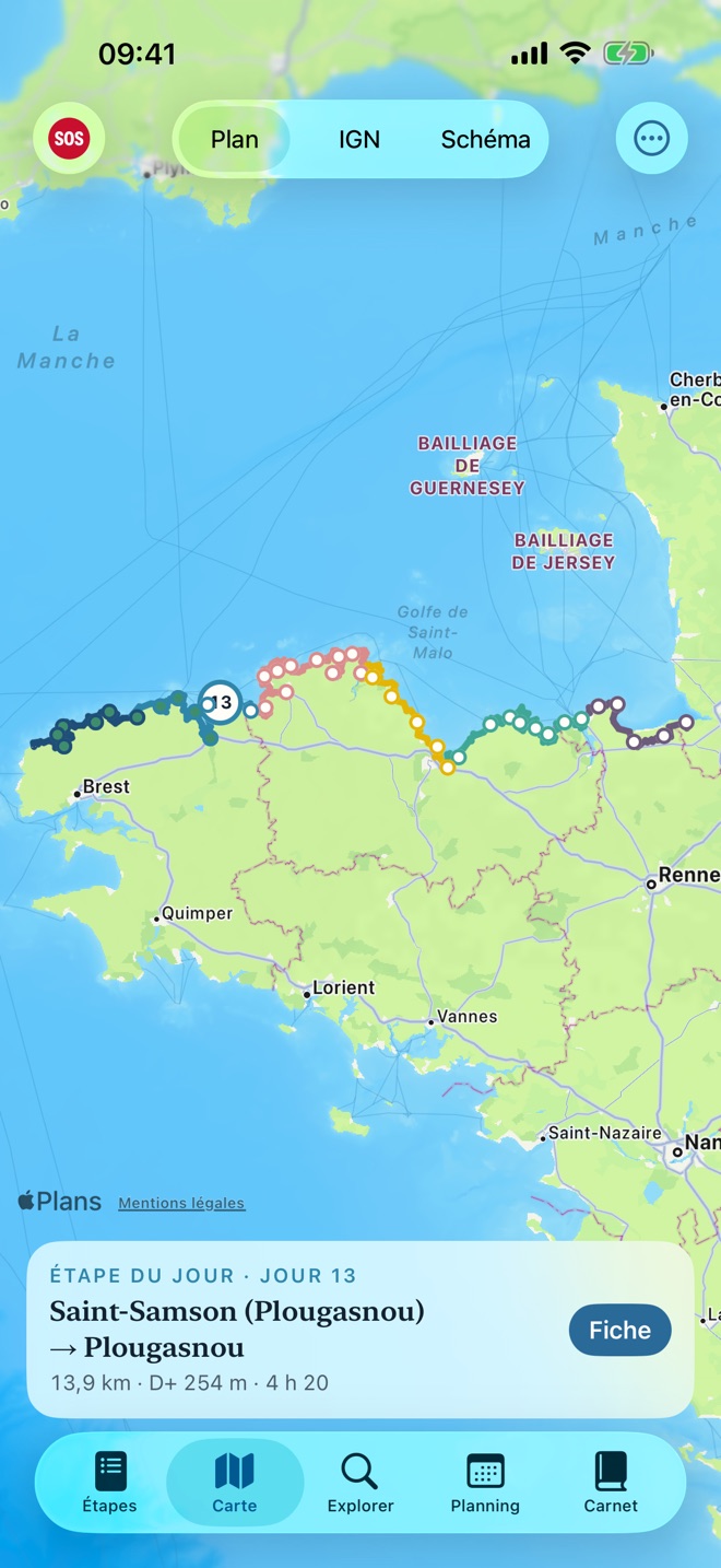 Le GR 34 entier sur la carte