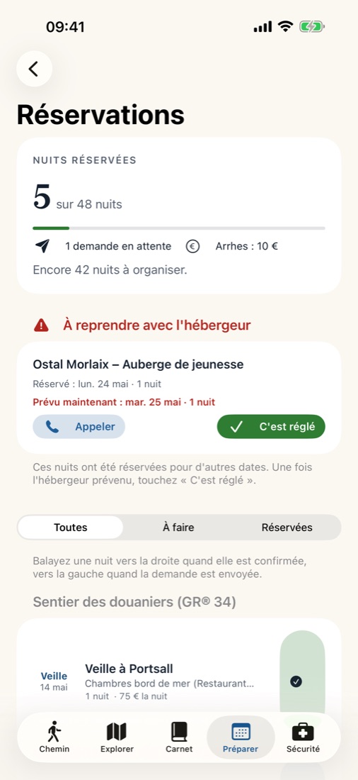 Suivi des réservations, nuit par nuit