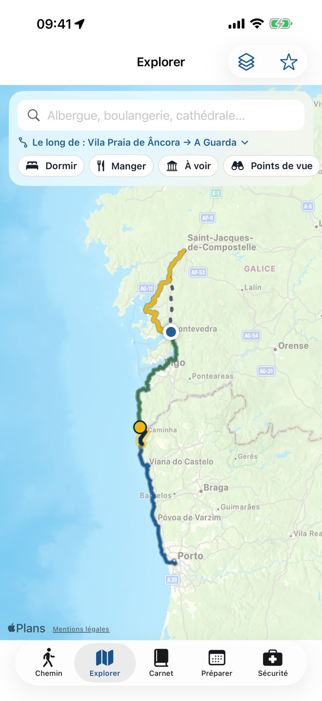 La carte de la côte, de Porto à Santiago