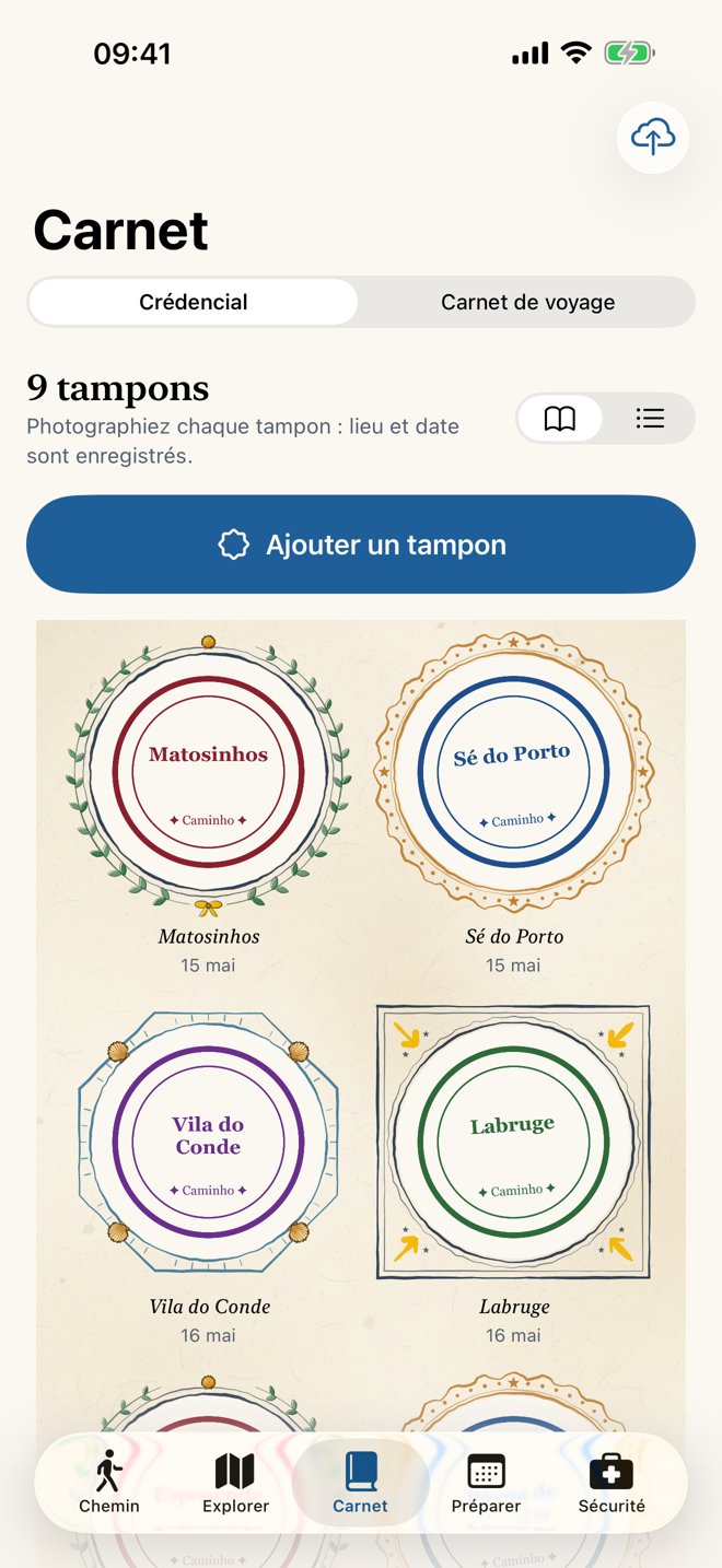 La crédencial et ses tampons photographiés