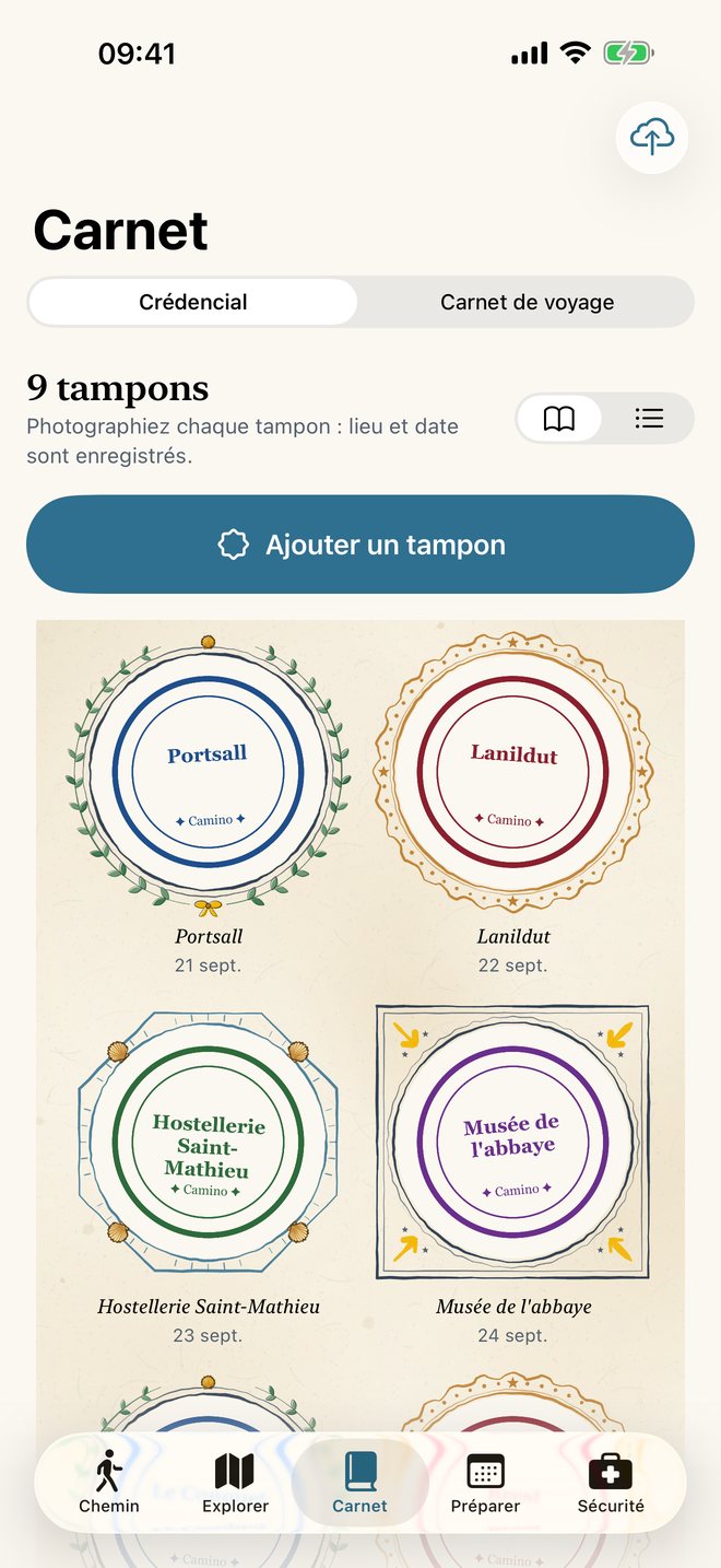 La crédencial et ses tampons photographiés